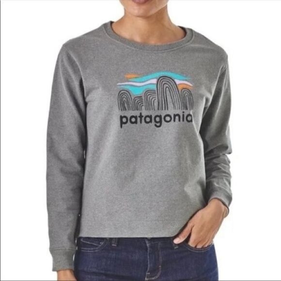 Patagonia Uprisal Fitz Roy Boulder Crewneck Gray Sweatshirt S - Picture 1 of 10